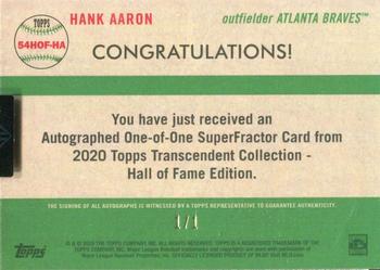 2020 Topps Transcendent Collection Hall of Fame Edition - 1954 Topps SuperFractor Autographs #54HOF-HA Hank Aaron Back