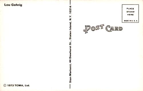 1973 TCMA Stan Martucci Postcards #NNO Lou Gehrig Back