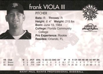 2010 St. Paul Saints #NNO Frank Viola III Back