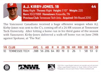 2010 Grandstand Vancouver Canadians #NNO A.J. Kirby-Jones Back