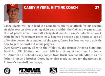 2010 Grandstand Vancouver Canadians #NNO Casey Myers Back