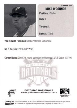 2010 Choice Potomac Nationals All-Time Team #25 Mike O'Connor Back