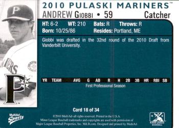 2010 MultiAd Pulaski Mariners #18 Andrew Giobbi Back