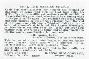 1933 DeLong Gum (R333) (reprint) #2 Al Simmons Back