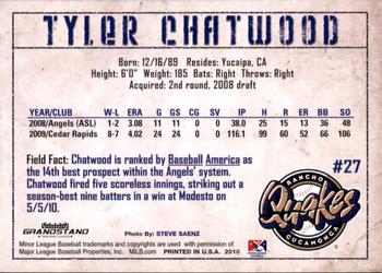 2010 Grandstand Rancho Cucamonga Quakes #NNO Tyler Chatwood Back