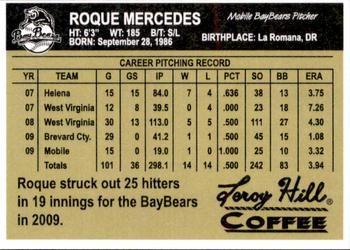 2010 Mobile BayBears #NNO Roque Mercedes Back