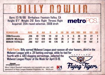2010 Grandstand Lakeland Flying Tigers #NNO Billy Nowlin Back
