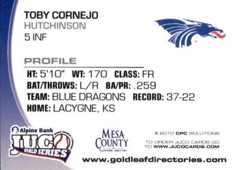 2010 Juco World Series Hutchinson Blue Dragons #NNO Toby Cornejo Back