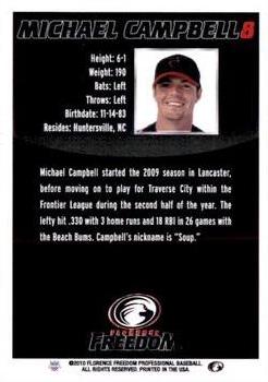 2010 Florence Freedom #NNO Michael Campbell Back