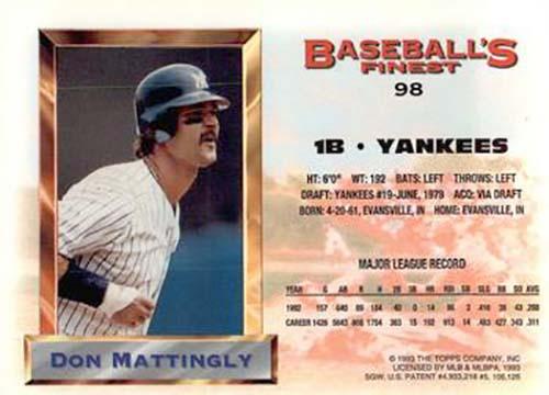 1993 Finest - All-Stars Jumbo #98 Don Mattingly Back