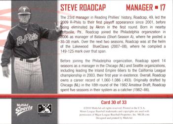 2010 MultiAd Reading Phillies #30 Steve Roadcap Back