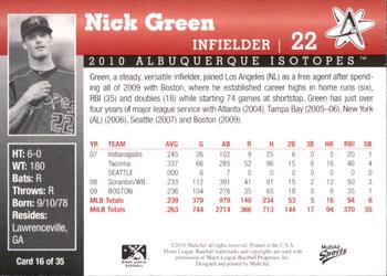 2010 MultiAd Albuquerque Isotopes #16 Nick Green Back
