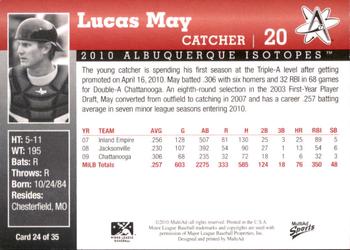 2010 MultiAd Albuquerque Isotopes #24 Lucas May Back