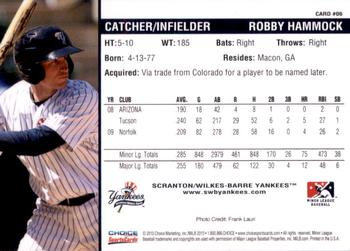 2010 Choice Scranton/Wilkes-Barre Yankees #6 Robby Hammock Back