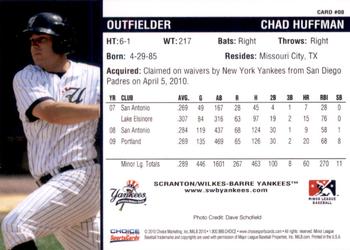 2010 Choice Scranton/Wilkes-Barre Yankees #8 Chad Huffman Back
