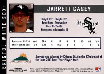 2010 Grandstand Bristol White Sox #NNO Jarrett Casey Back