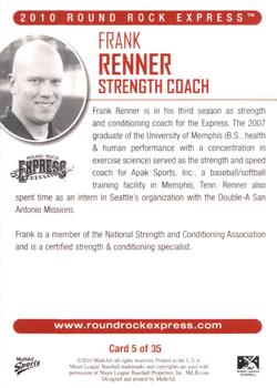 2010 MultiAd Round Rock Express #5 Frank Renner Back