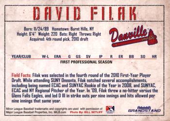 2010 Grandstand Danville Braves #NNO David Filak Back
