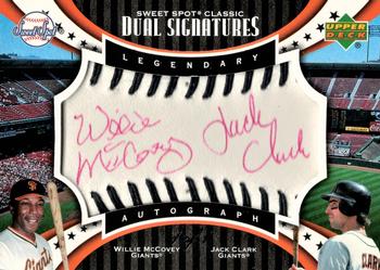 2007 Upper Deck Sweet Spot Classic - Dual Signatures Black Stitch Red Ink #SPDS-MC Willie McCovey / Jack Clark Front