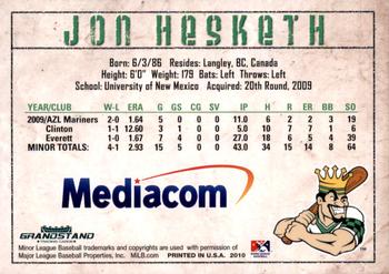 2010 Grandstand Clinton LumberKings #NNO Jon Hesketh Back