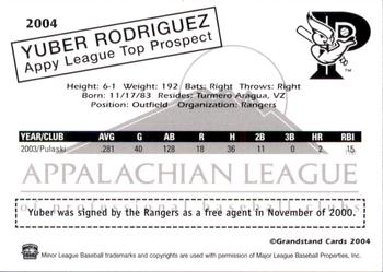 2004 Grandstand Appalachian League Top Prospects #NNO Yuber Rodriguez Back