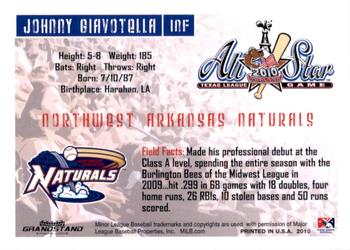 2010 Grandstand Texas League All-Stars North Division #NNO Johnny Giavotella Back
