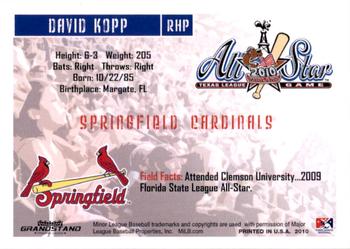 2010 Grandstand Texas League All-Stars North Division #NNO David Kopp Back