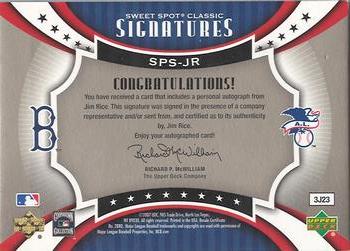 2007 Upper Deck Sweet Spot Classic - Signatures Gold Stitch Blue Ink #SPS-SPS-JR Jim Rice Back