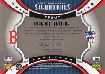 2007 Upper Deck Sweet Spot Classic - Signatures Leather Gold Ink #SPS-JP Johnny Pesky Back