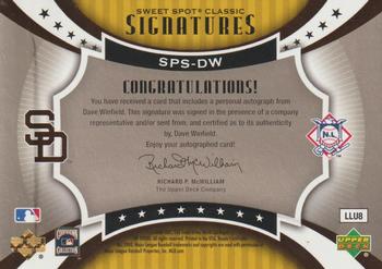 2007 Upper Deck Sweet Spot Classic - Signatures Silver Stitch Black Ink #SPS-DW Dave Winfield Back