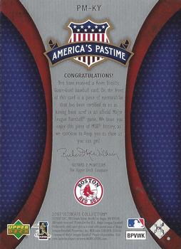 2007 Upper Deck Ultimate Collection - America's Pastime Memorabilia Patches #PM-KY Kevin Youkilis Back