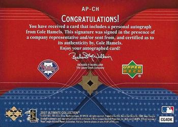 2007 Upper Deck Ultimate Collection - America's Pastime Signatures #AP-CH Cole Hamels Back