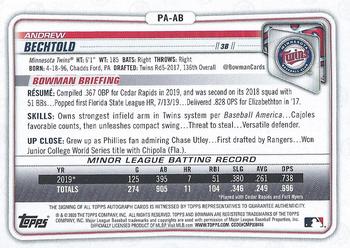 2020 Bowman - Prospect Autographs #PA-AB Andrew Bechtold Back