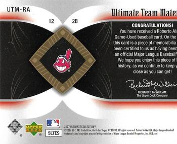 2007 Upper Deck Ultimate Collection - Ultimate Team Materials Patch #UTM-RA Roberto Alomar Back