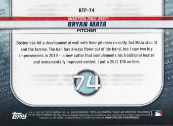 2020 Bowman - Chrome Bowman Scouts Top 100 #BTP-74 Bryan Mata Back