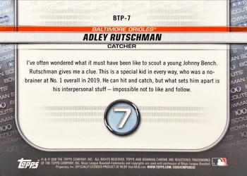 2020 Bowman - Chrome Bowman Scouts Top 100 Green Refractor #BTP-7 Adley Rutschman Back