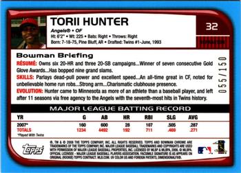 2008 Bowman Chrome - Blue Refractors #32 Torii Hunter Back