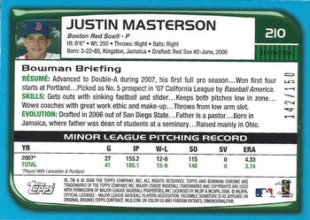 2008 Bowman Chrome - Blue Refractors #210 Justin Masterson Back