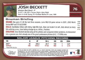 2008 Bowman Chrome - Gold Refractors #76 Josh Beckett Back