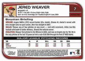 2008 Bowman Chrome - Refractors #7 Jered Weaver Back