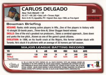 2008 Bowman Chrome - Refractors #31 Carlos Delgado Back