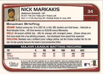 2008 Bowman Chrome - Refractors #34 Nick Markakis Back
