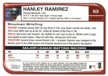 2008 Bowman Chrome - Refractors #63 Hanley Ramirez Back