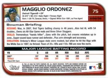 2008 Bowman Chrome - Refractors #75 Magglio Ordonez Back