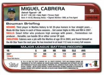 2008 Bowman Chrome - Refractors #91 Miguel Cabrera Back