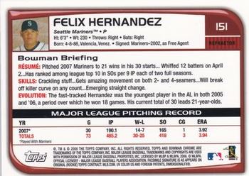 2008 Bowman Chrome - Refractors #151 Felix Hernandez Back