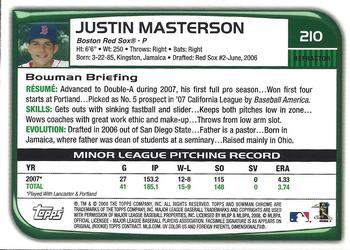 2008 Bowman Chrome - Refractors #210 Justin Masterson Back