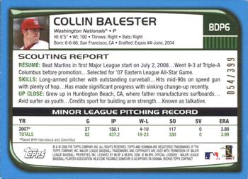2008 Bowman Draft Picks & Prospects - Blue #BDP6 Collin Balester Back