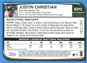 2008 Bowman Draft Picks & Prospects - Blue #BDP13 Justin Christian Back