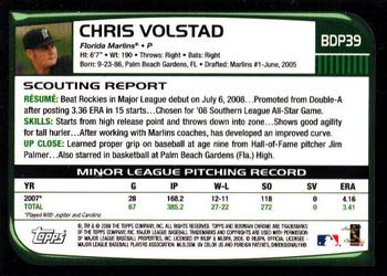 2008 Bowman Draft Picks & Prospects - Chrome #BDP39a Chris Volstad Back